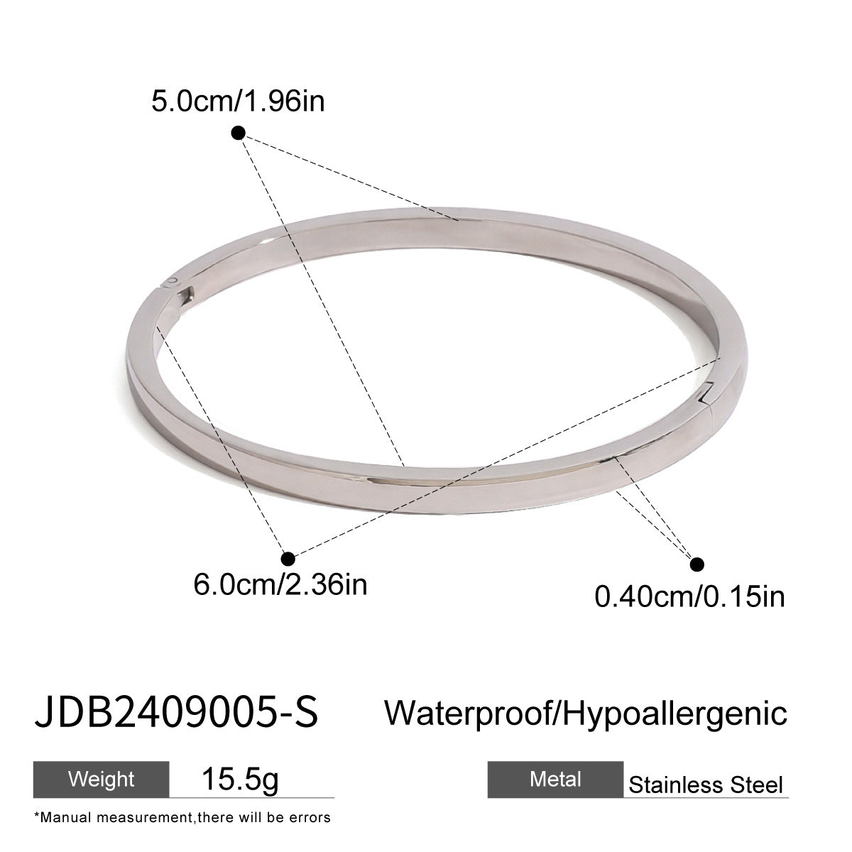 Stainless Steel Smooth Buckle Bracelet High Version Plain Bangle bracelet