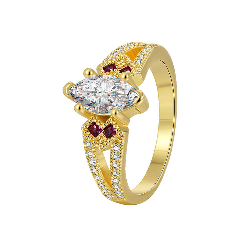 R0514 Simple Water Drop Shape Zircon Ring for Women Fashion Micro Pave White Zircon