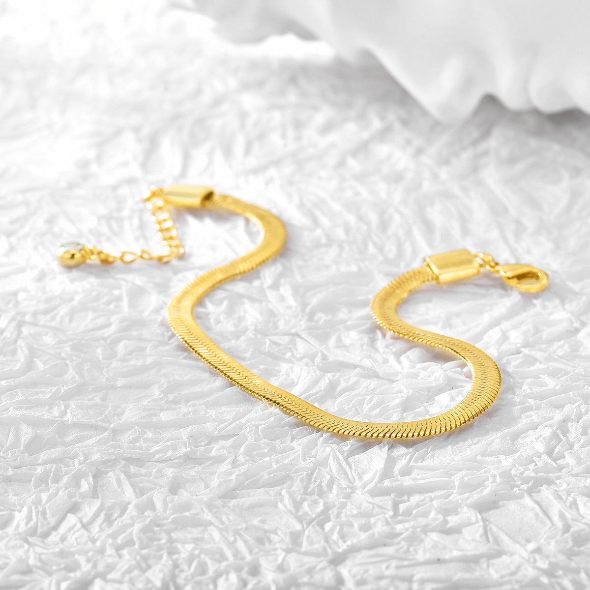 B0051New Genuine Gold Plated Wide Snake Bone Bracelet for Women, Minimalist and Cool Style