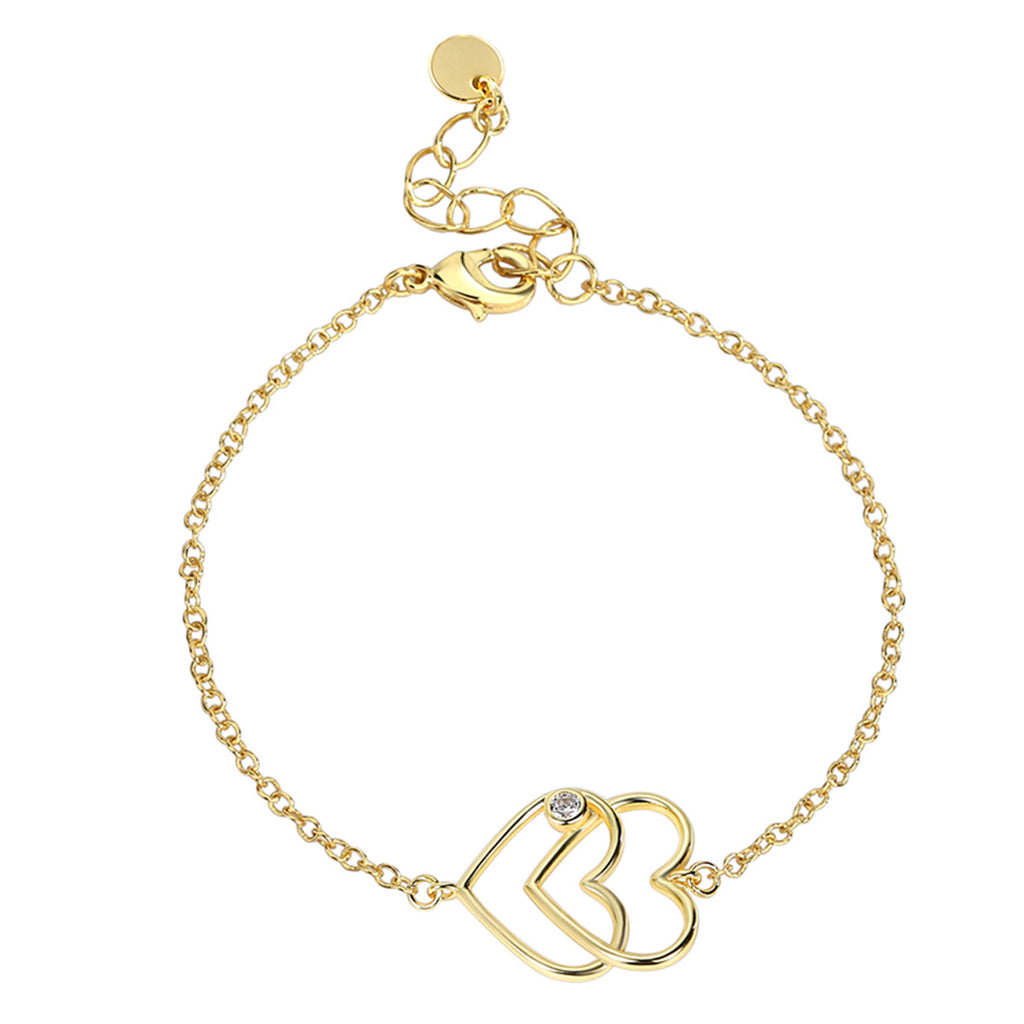 B0092Heart-shaped Bracelet for Women, Simple Sweet Cool Double Heart Hollow Inlaid Diamond Bracelet Jewelry