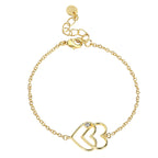 B0092Heart-shaped Bracelet for Women, Simple Sweet Cool Double Heart Hollow Inlaid Diamond Bracelet Jewelry