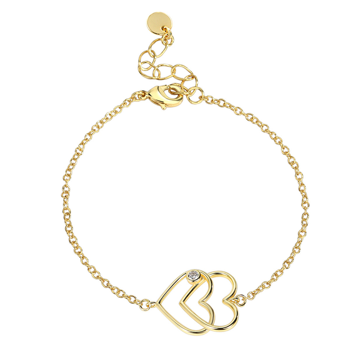 B0092Heart-shaped Bracelet for Women, Simple Sweet Cool Double Heart Hollow Inlaid Diamond Bracelet Jewelry