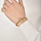 B0053 Foreign Trade Copper Inlaid with Zirconia and Gold Plated OT Couple Style Brazilian Chain Bracelet Source of Goods