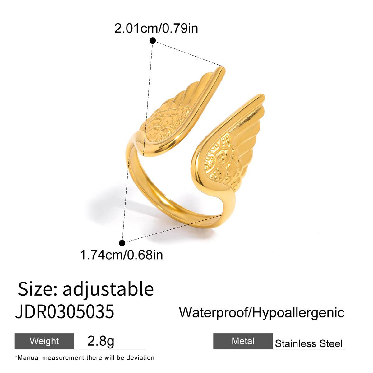 Wing Ring Non-Fading Jewelry Stainless Steel Accessories for Women Ring