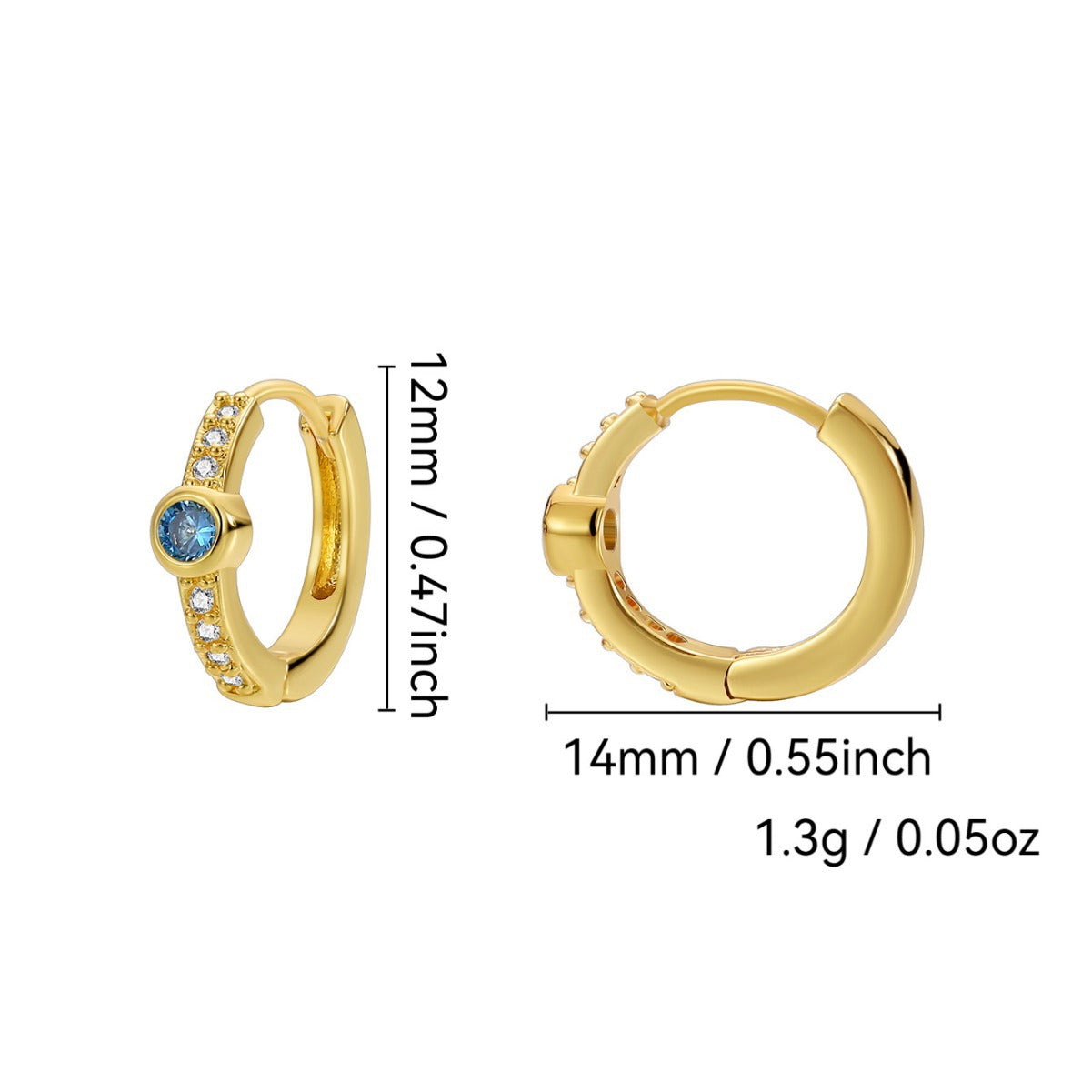 E0667 Fashion Earrings for Women Geometric Round Blue Zircon Minimalist Hoop Earrings