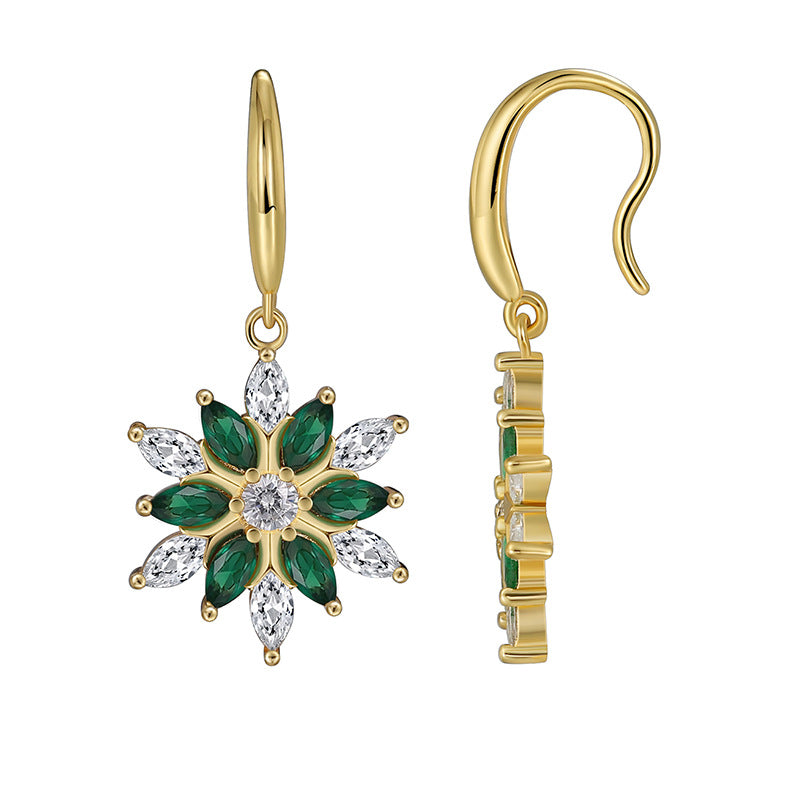 E0536 Christmas Ornaments Minimalist Design Sense Earrings Female fashion Snowflake Green White Zircon Ear Hook
