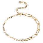 A0028 Asymmetric Beach Paperclip Micro Pave Zirconia Anklet for Women with a Sense of Design