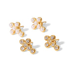 2H  Stainless Steel Earrings with Inlaid Diamonds/Pearl Cross Stud Earrings Women's Fashion Versatile Earrings