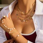 2H Colorful Oil Drop Flower Necklace Bracelet Stainless Steel Jewelry