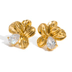 2H Zircon Flower Stud Earrings Zircon Earrings Stainless Steel Jewelry for Women Non-Fading
