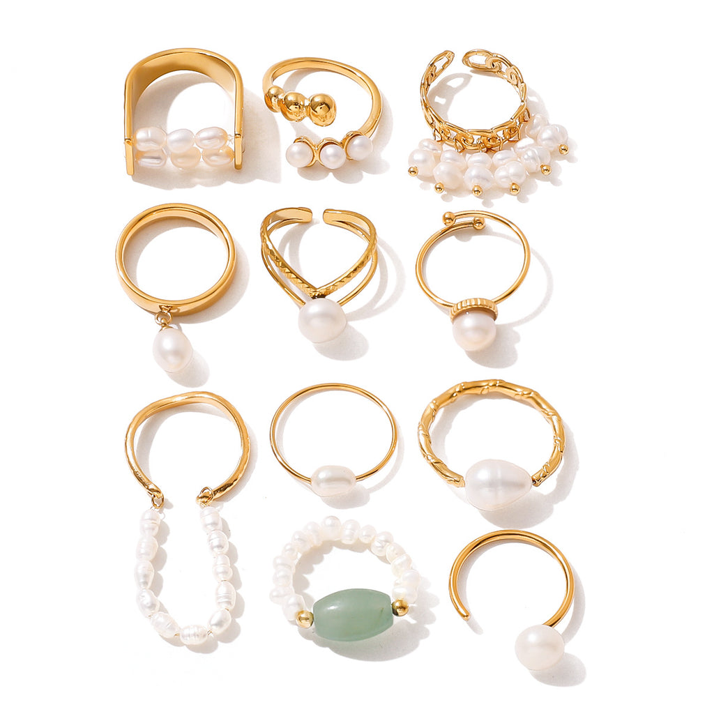 2H Freshwater Pearl Ring Non-Fading Jewelry Stainless Steel Accessories rings