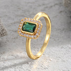 R0148 Exquisite Luxury Inlaid Green Zircon Ring for Women Brass Gold Plated Minimalist