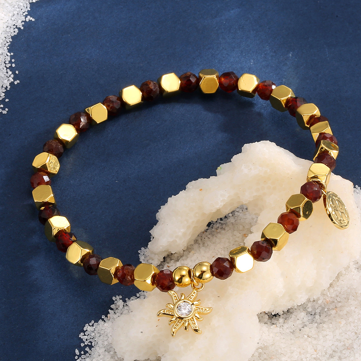 CYB0241 Maillard Copper Plating14k Gold Sunflower Zircon Beaded Bracelet