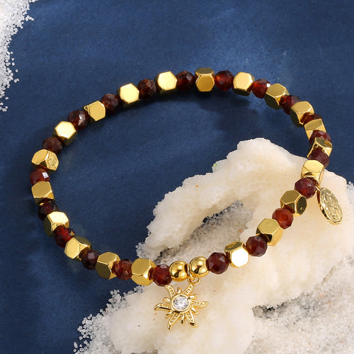 14K Gold-Plated Brass Floral Beaded CZ Bracelet in a gold-tone brass finish