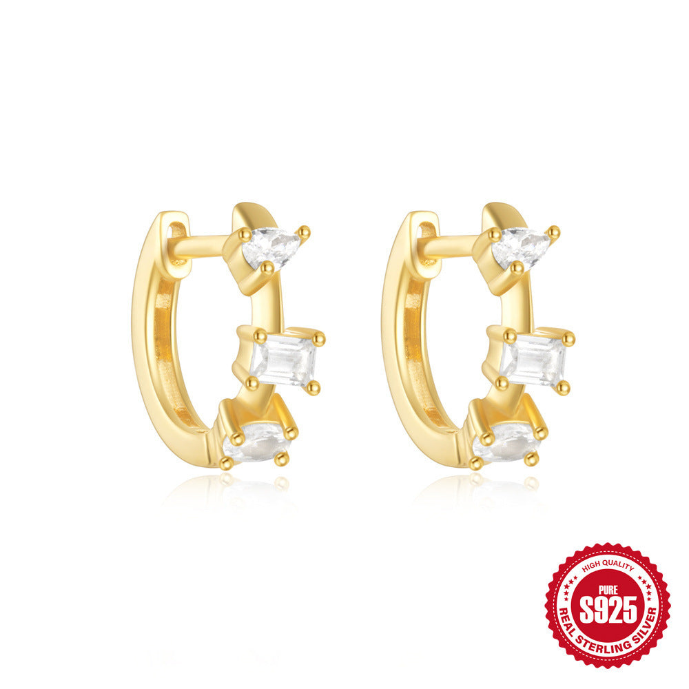 New S925Pure Silver Classic Diamond-Studded Small Round Geometric Hoop Earrings Hot-Selling Creative Ear Jewelry