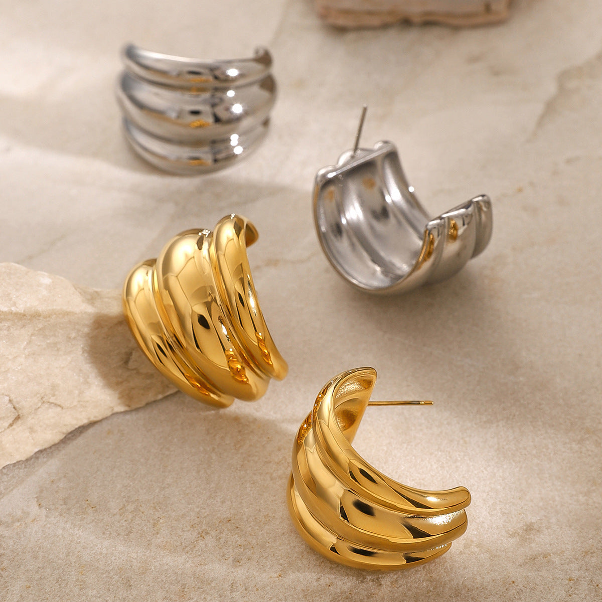 2H Exaggerated Earrings Fashion Design Ear Jewelry Stainless Steel Stud Earrings Accessories