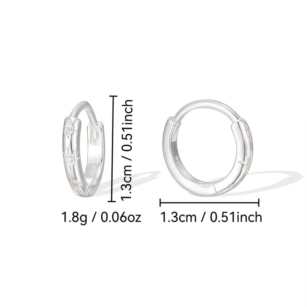 SE0259 S925Silver Star Circle Earrings Simple Zircon Earrings