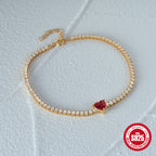 S925 Sterling Silver Tennis Ball CZ Bracelet Love Heart Design Women
