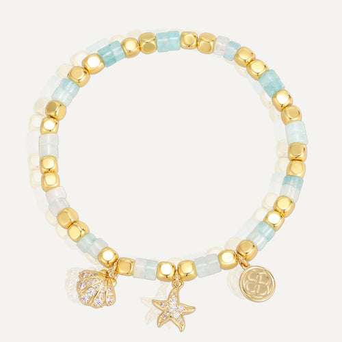 14K Gold-Plated Brass Starfish Shell CZ Bracelet with cubic zirconia design details