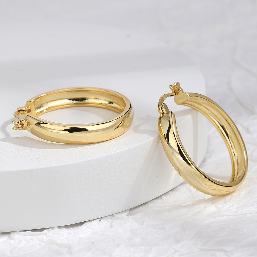 E0276 Fashion Ornament Large Circle HOOP Minimalist Design Earrings Retro Hong Kong Style Ear Clip