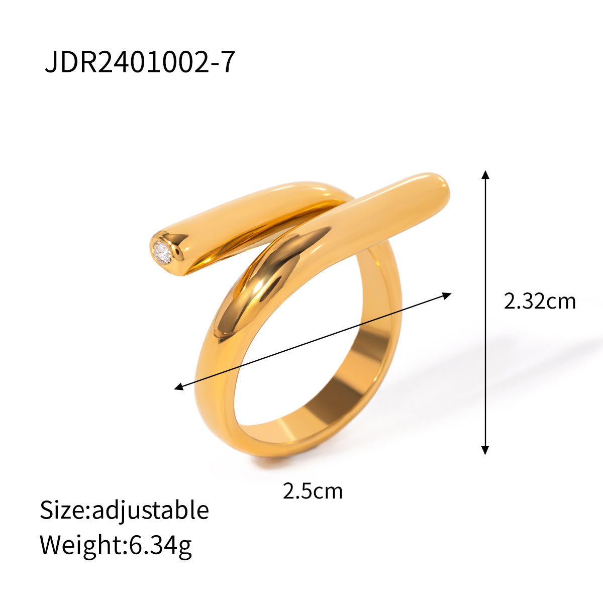 2025Spring New18k Gold Stainless Steel+Drill/Inlaid Diamond Simple Line Intersecting Open Ring