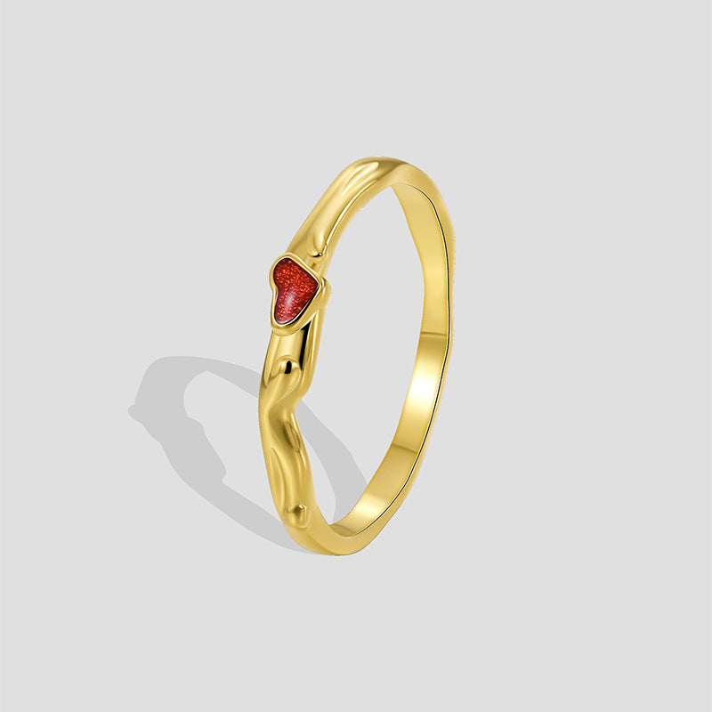 R0481 Fashion Retro Design Ring for Women Brass Gold-Plated Heart-Shaped Zircon Ring