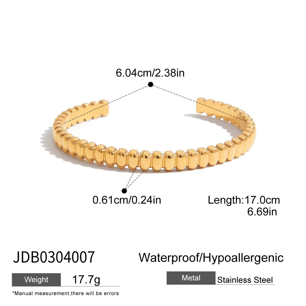 Stainless Steel Wide Hollow Zircon Open Bracelet Non-Fading Jewelry for Women