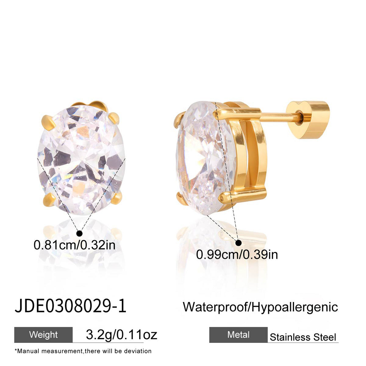 Zircon Earrings Simple Ear Jewelry Non-Fading18k Gold Stainless Steel Jewelry