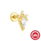 S925Sterling Silver Flat Threaded Piercing Chain Earrings Hot Sale Fashion Inlaid Diamond Opal Ear Bone Stud Earrings for Women