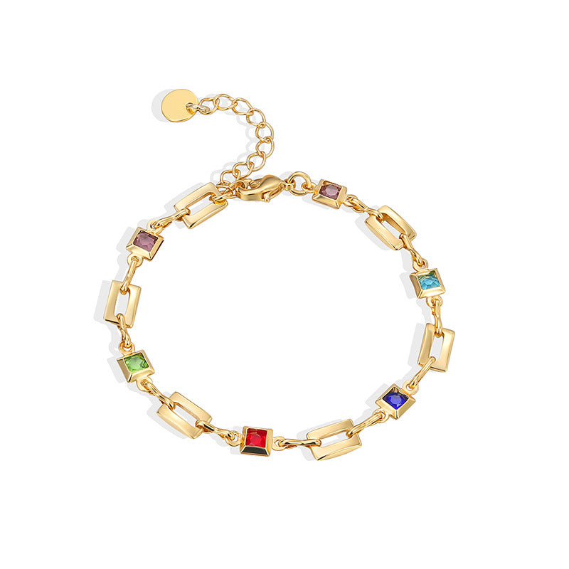 B0139 New Fashion Retro Colorful Stone Bracelet for Women Geometric Multicolor Brass Gold Plated