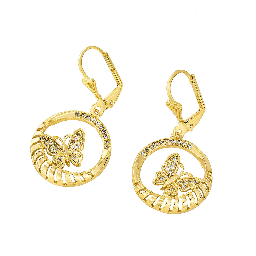 E0325 Korean Style Fashion Hollow Earrings for Women Gold-Plated Butterfly Zircon Small Earrings