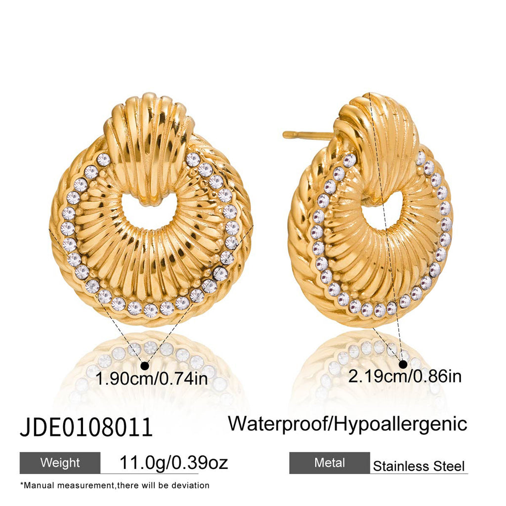 2H Ear Studs18k Gold Earrings with Diamond Door Handle Earrings Stainless Steel Jewelry