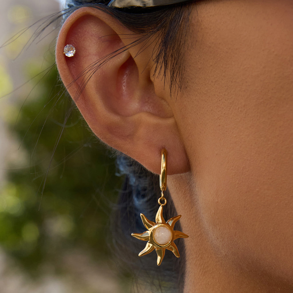 Original Moonstone Earrings Hoop Non-Fading Ear Jewelry Stainless Steel Accessories