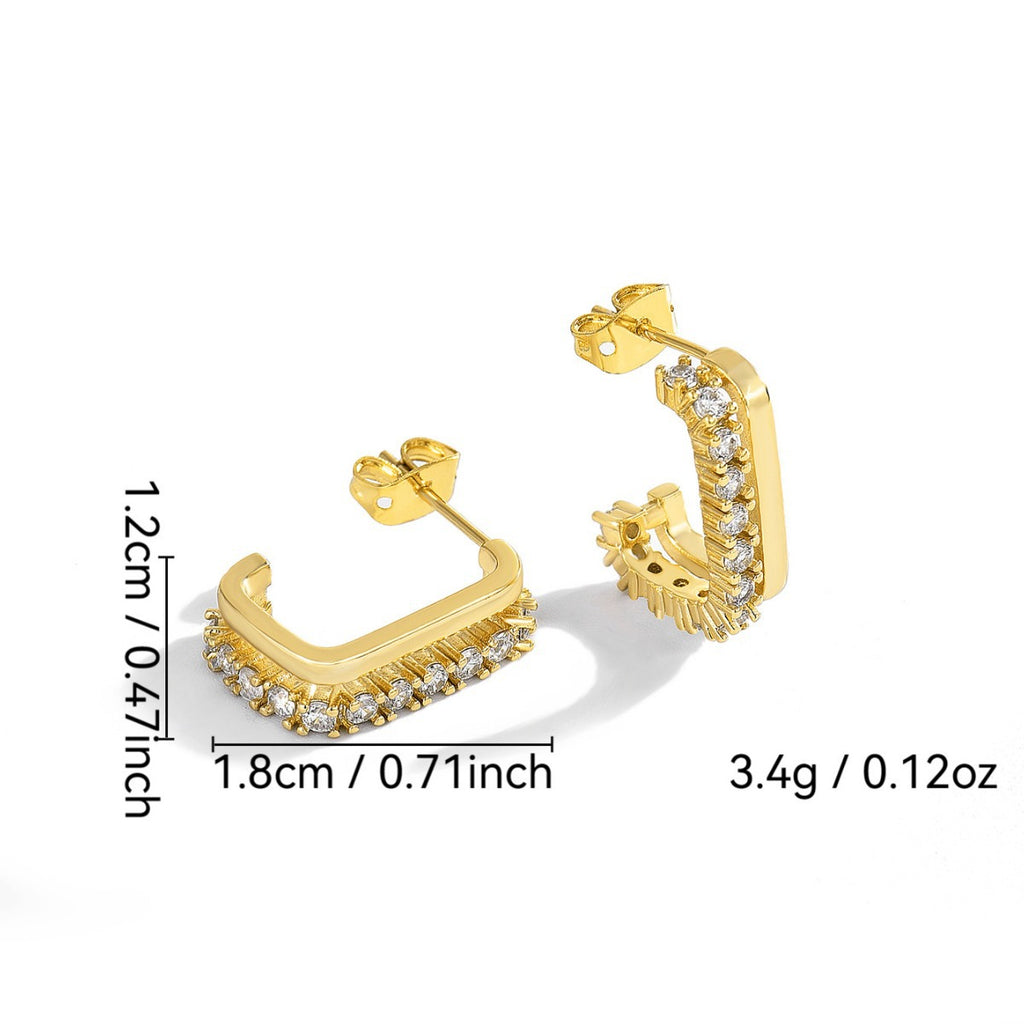 E0138 C Hollow Double-Layer Short Earrings Silver Needle Fashion Metal Earrings