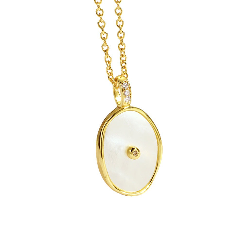 Fashion Necklace Geometric Simple Oval Inlaid Diamond Shell Pendant Collarbone Chain In Stock