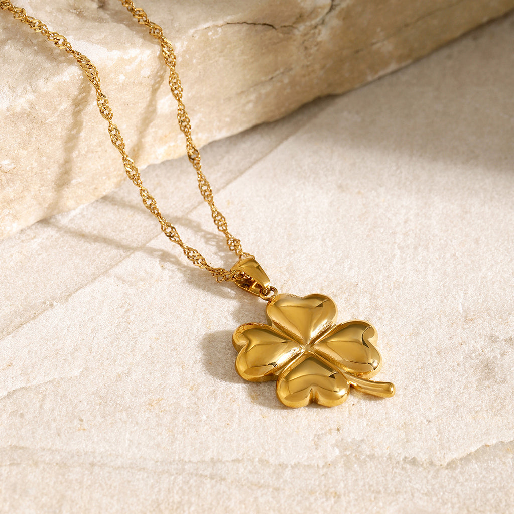 2H 18K Gold Stainless Steel Four-Leaf Clover Pendant Necklace Summer New Fashion Simple Necklace Pendant