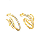 E0290 Earrings Three Circle Copper Inlaid Diamond Exaggerated Round Metal Circle gold Earrings for Women