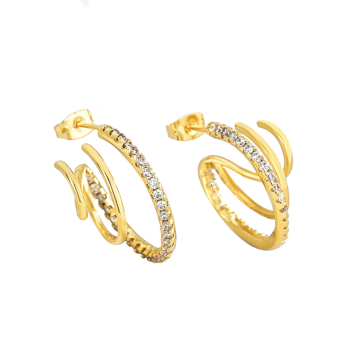 E0290 Earrings Three Circle Copper Inlaid Diamond Exaggerated Round Metal Circle gold Earrings for Women