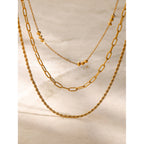 18K Gold Stainless Steel Triple Beaded Loop Chain Braided Chain Three-Layer Necklace Same Style Beach Jewelry