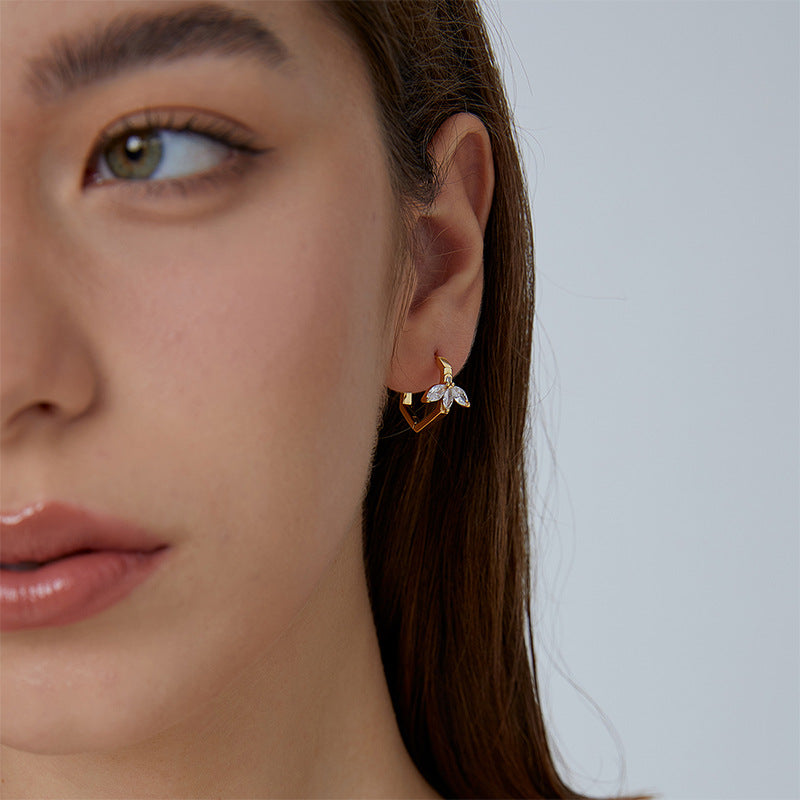 E0475 Fashion Earrings for Women Copper Gold Plated Leaf Zircon Geometric Earrings