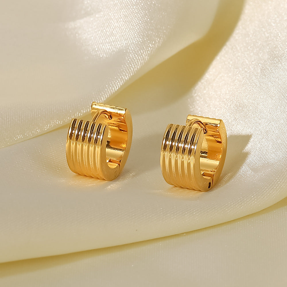 New Earrings Jewelry18K Gold Wide Ribbed Stainless Steel Earrings Fashionable Personality Earrings for Women