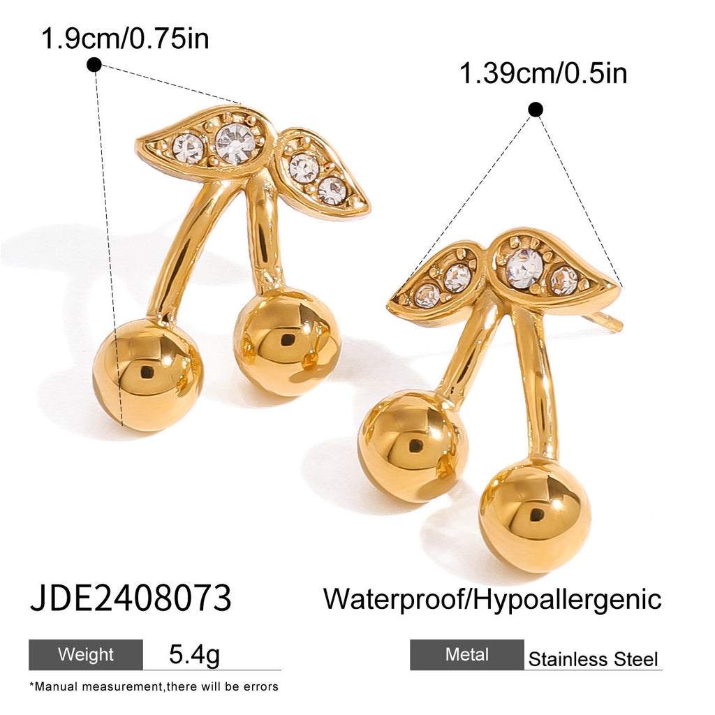 2H Stainless Steel Cherry Necklace Cute Earrings Valentine's Day Jewelry Earrings for Women