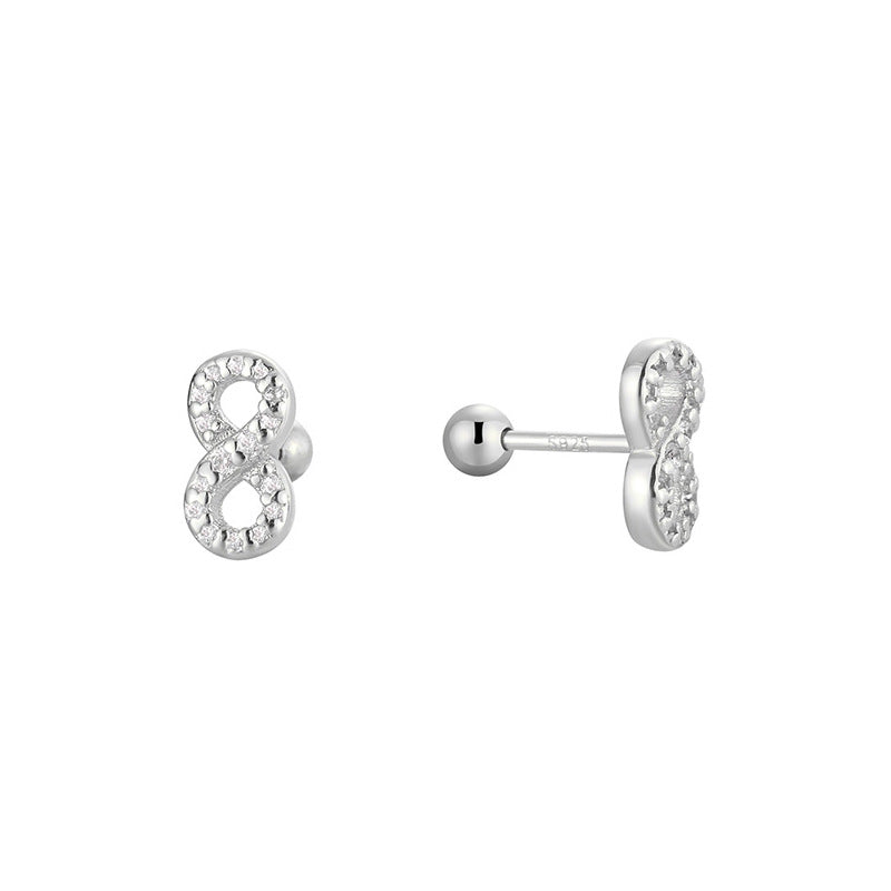 SE0200 S925Silver Plated with Full Diamond Love Infinity8Small and exquisite stud earrings
