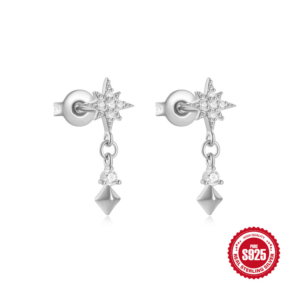 S925Sterling Silver Star Moon Pearl Moonstone Inlaid Diamond Earrings Stud Earrings Hot-Selling Women's Jewelry