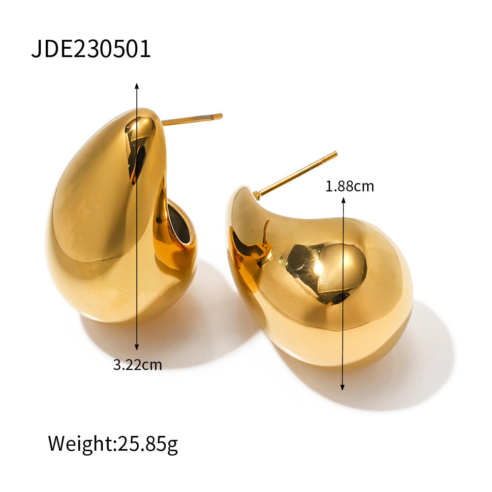 2H Advanced Design18K Chubby Gold Water Drop Earrings for Women Fashionable Versatile Geometric Earrings