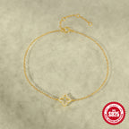 S925 Sterling Silver Four Leaf Clover Bracelet And Earring Set