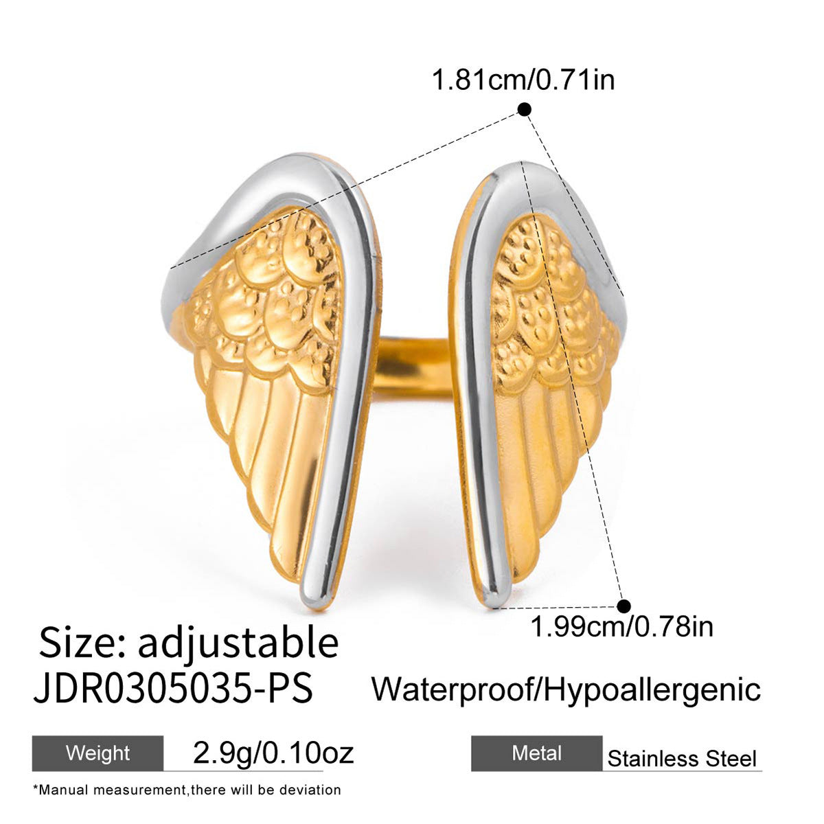 Color Block Wing Ring Stainless Steel Jewelry for Women Non-Fading ring