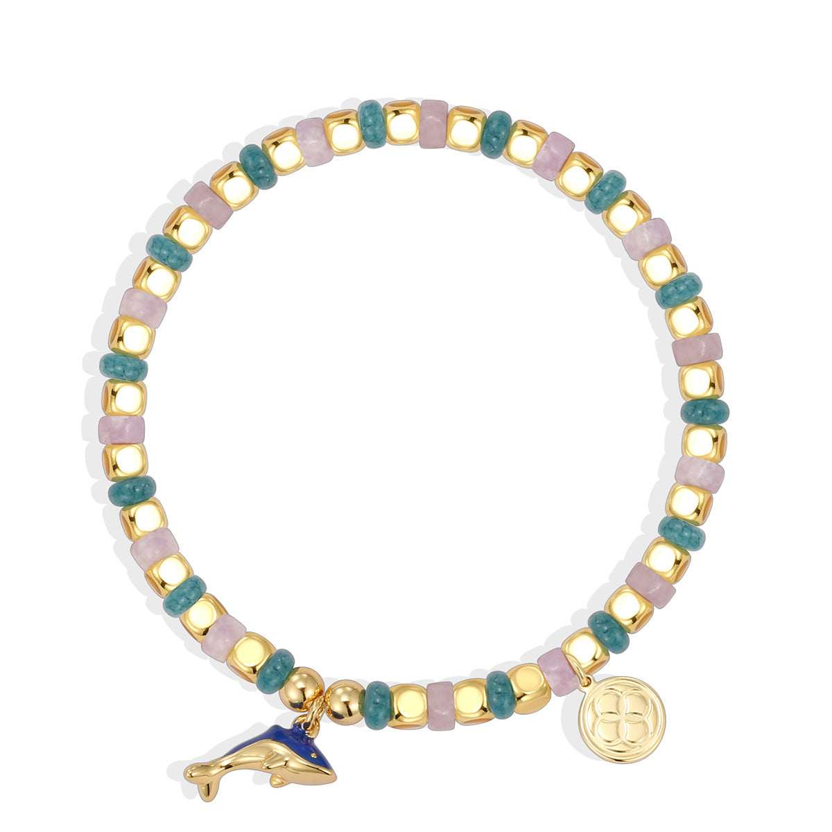 B0310 Leisure Vacation Dolphin Pendant Bracelet Ocean Chalcedony Beaded