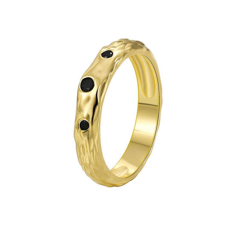 R0463 Simple Black Zircon Ring for Women Fashion Irregular Concave Texture Ring