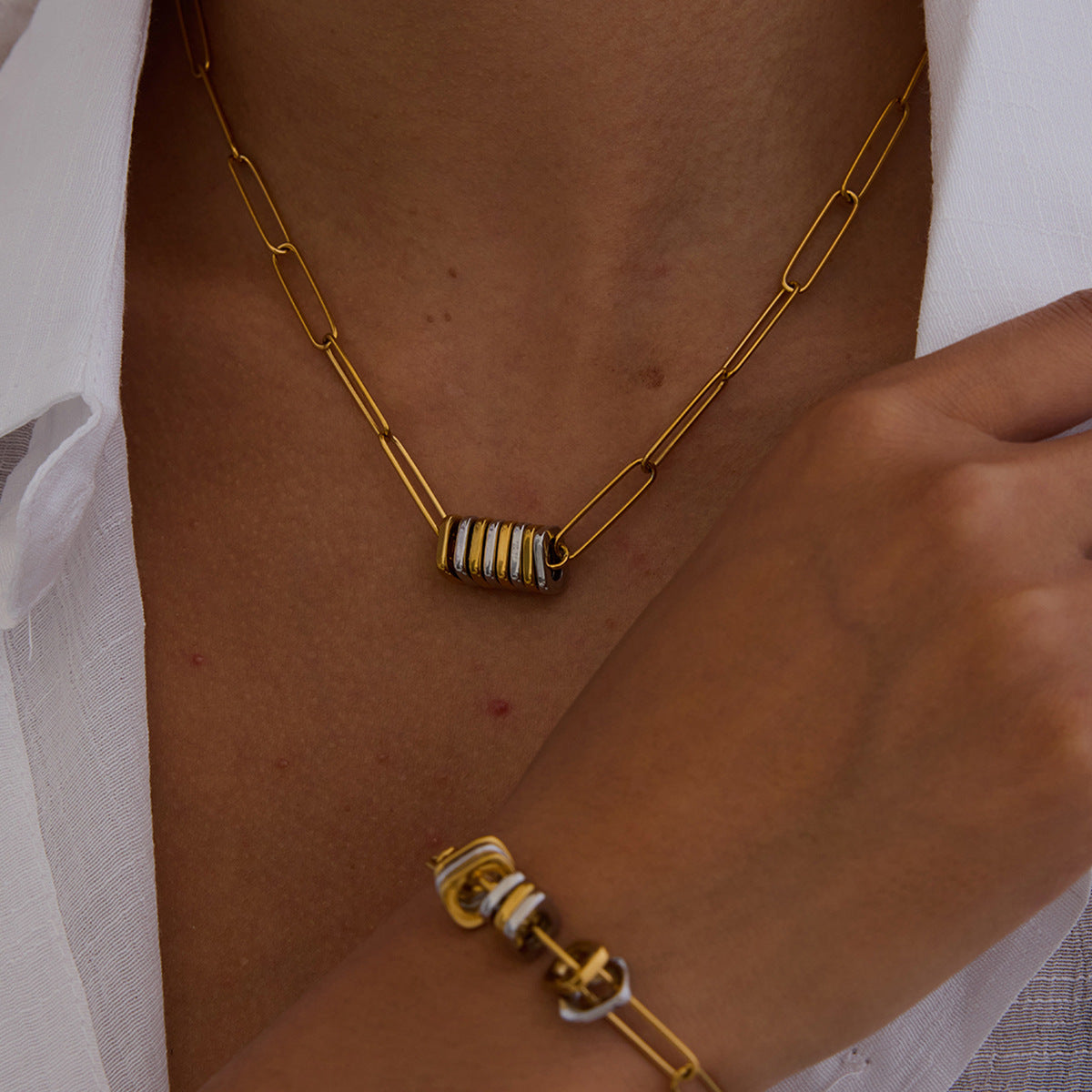 2H Punk Jewelry Necklace Collarbone Chain Halter Accessories Stainless Steel Bracelet